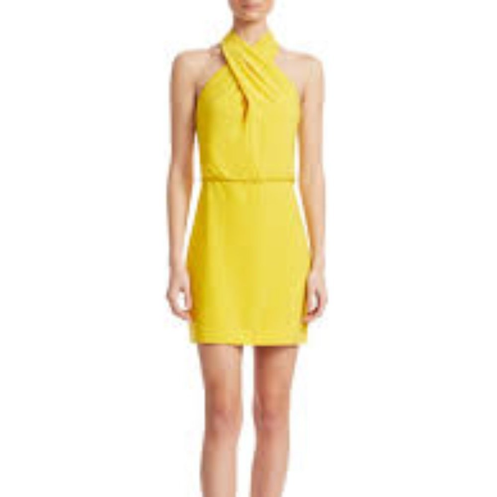 Halston Sleeveless Crossover Halter Sheath Dress